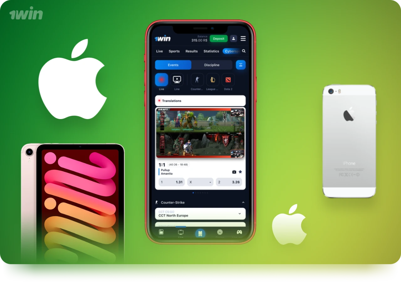 A partir do iPhone 5 e iPad 2 você pode usar o aplicativo 1win para iOS
